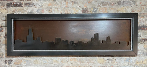 19x58" Chicago Skyline - Steel with Patina background