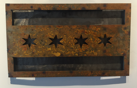 Chicago Flag Rust Patina raised off metal backing - Arc Academy