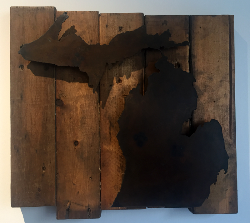 Michigan with Rust Patina raised off reclaimed wood backing - Arc Academy