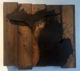 Michigan with Rust Patina raised off reclaimed wood backing - Arc Academy